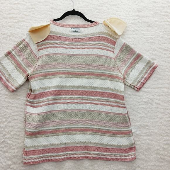 Sweater Size L VTG Pink Beige Stripe Soft Knit Light Academia Soft Girl Y2K Prep - Picture 9 of 11